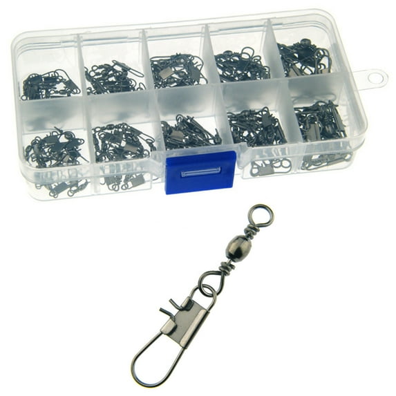 SPRING PARK 100Pcs Fishing Rolling Ball Bearing Barrel Swivel with Safety Snap Connector Fishing Accessories