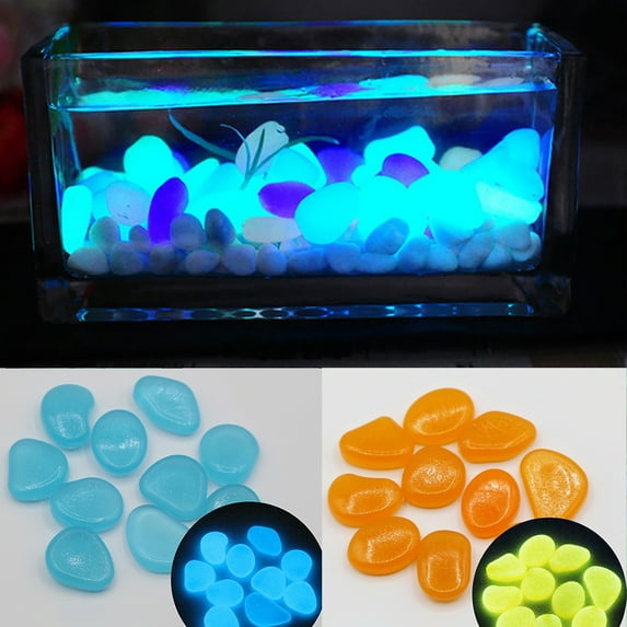 SPRING PARK 100Pcs Glow in the Dark Garden Pebbles Outdoor Decor Bulk Glow Stones DIY Walkway Driveway Fairy Decoration Luminous Rocks Aquarium Fish Tank Gravels