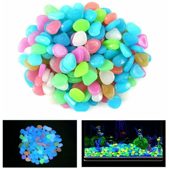 SPRING PARK 100Pcs Glow In The Dark Stones Pebbles Luminous Garden Aquarium Fish Tank