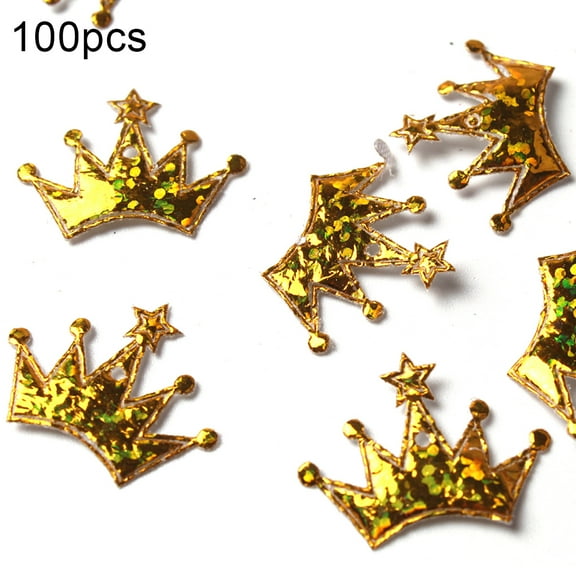 SPRING PARK 100Pcs Gold Crown Confetti, Party Table Confetti, Anniversary Confetti for Baby Shower, Wedding Table Decoration, Luau Decorations, Princess Party, DIY Crown Cupcake Toppers