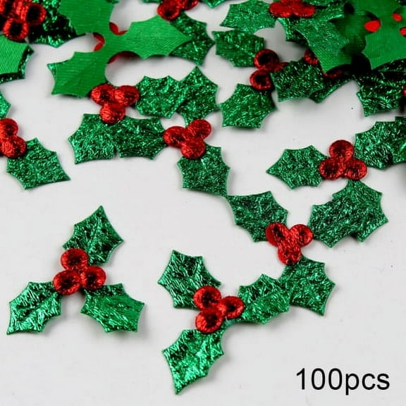 SPRING PARK 100Pcs Green Holly leaves Felt Appliques for Christmas Decoration DIY Home Decor