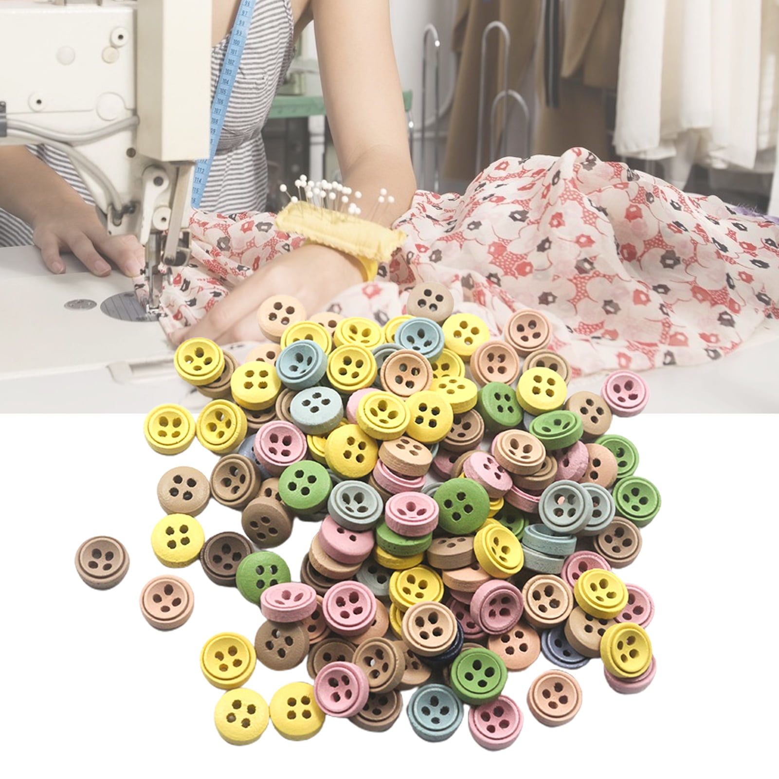 Spring Color Buttons For Crafts SPRING PARK 100Pcs Wooden Decorative Buttons Solid Color Sewing ...