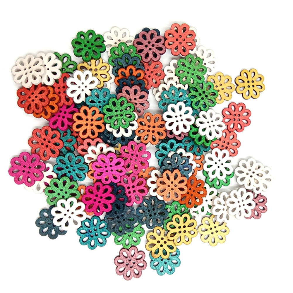 Spring Circle Buttons SPRING PARK 100Pcs Wooden Retro Chrysanthemum Buttons 4 Hole DIY Sewing ...