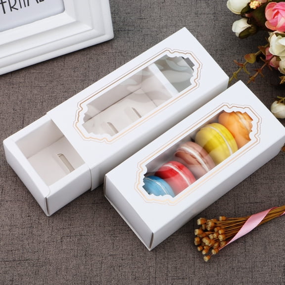 SPRING PARK 10Pcs 5/10 Macaron Boxes, Macarons Containers with Clear Window for Macarons, Biscuits or Mini Donuts, Cake Paper Container for Gift Giving