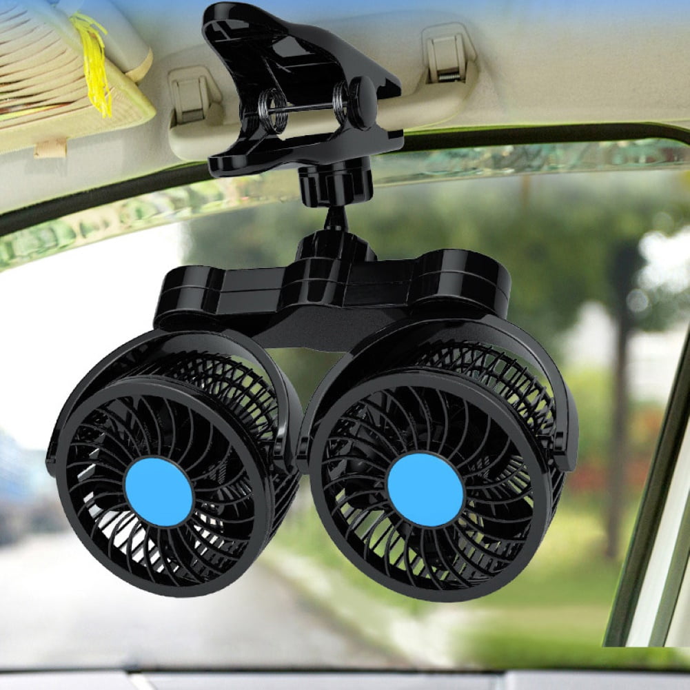 SPRING PARK 12/24V Dual Head Adjustable Wind Summer Car Truck Rotatable Clip Cooling Fan