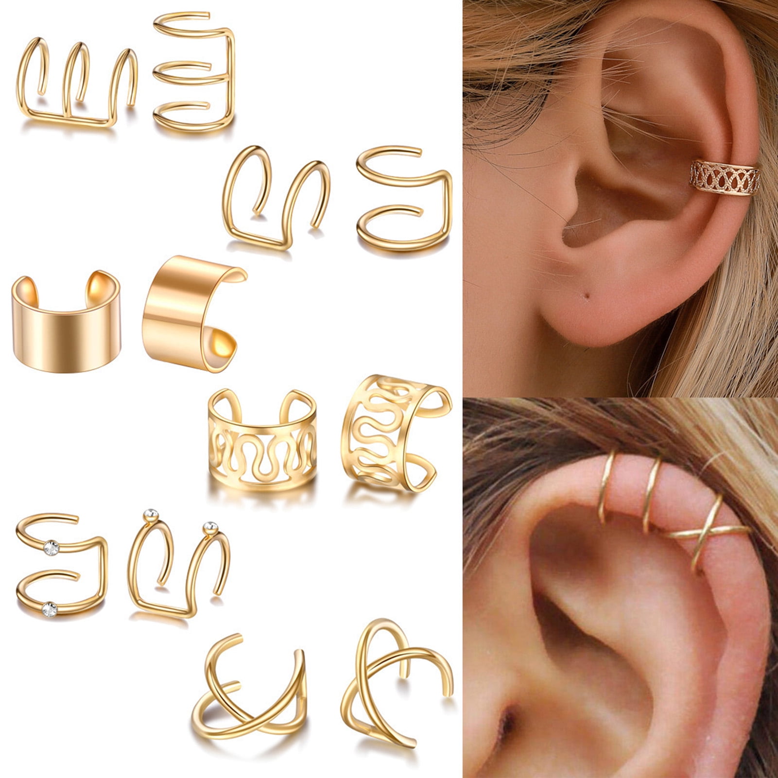 SPRING PARK 12 Pcs Men Women Ear Cuff Wrap Earrings Set No Piercing Clip  Cartilage Ear Clips Jewelry 