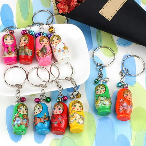 SPRING PARK 12Pcs/Set Russian Nesting dolls Stacking Wooden Key Ring Toy