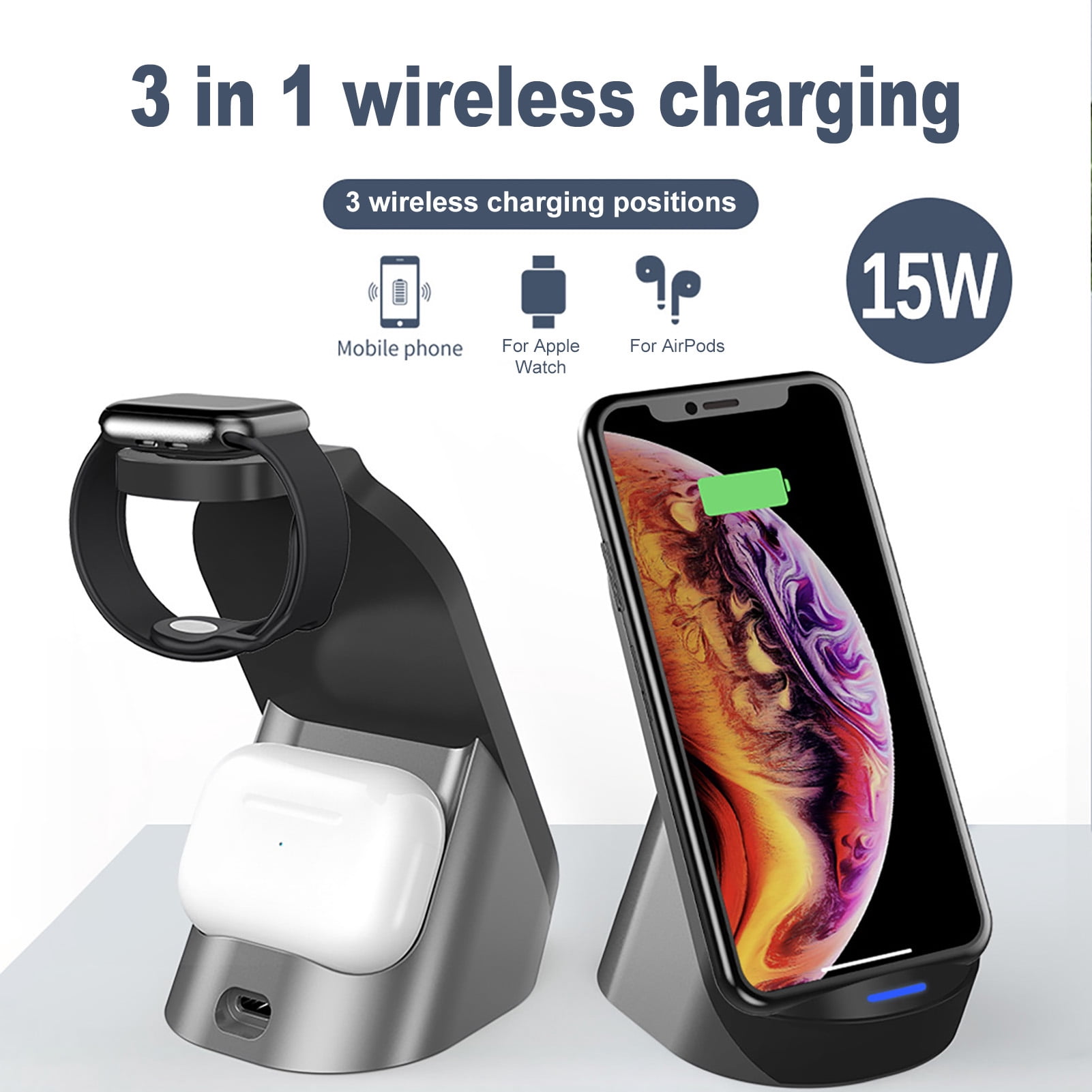Spring Wireless Connect SPRING PARK 15W 3 in 1 Wireless Charger Stand Charging Dock for Phone ...