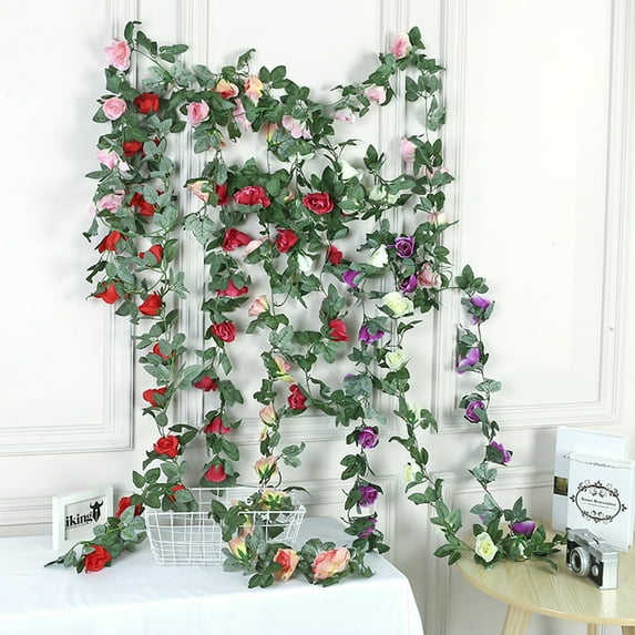 SPRING PARK 16 Heads Artificial Flower Silk Rose Leaf Garland Vine Ivy Home Wedding Garden Decor
