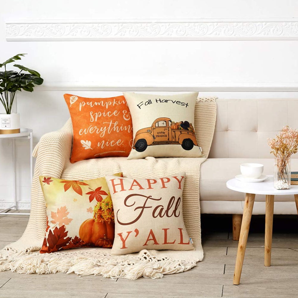 Autumn Colored Throw Pillow Covers on White Couch - Soul & Lane