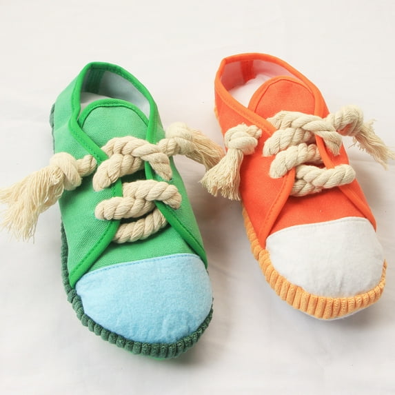SPRING PARK 1PC Creative Pure Color Soft Fabric Shoes Squeaker Toy Slipper Squeaker Toys for Small, Medium and Large Dogs
