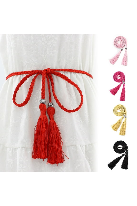 1PC Women Braided Tassel Belt Woven Knot Decor Waist Rope Self Tie Waistband