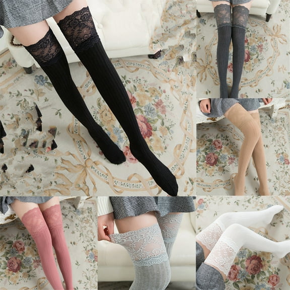 SPRING PARK 1Pair Lace Thigh High Socks for Women, Long Knee High Socks, Womens Over The Knee Socks Stockings