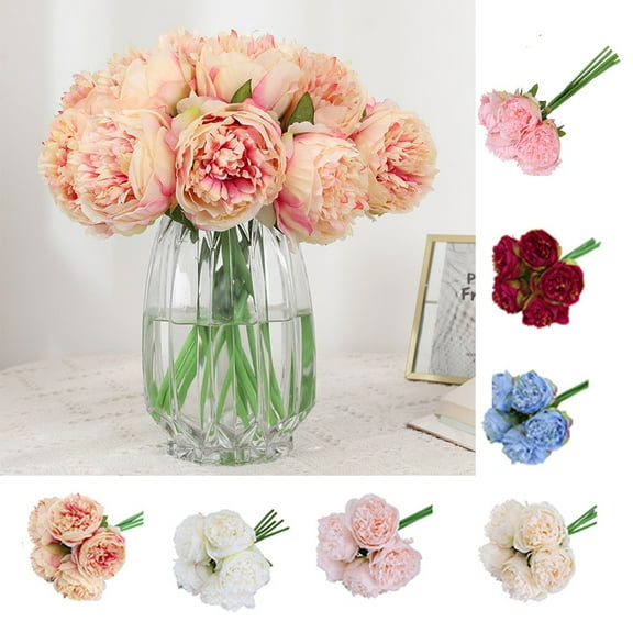 SPRING PARK 1Pc 5 Head Artificial Peony Flowers Bouquet Silk Flowers for Home Bridal Wedding Party Festival Decor