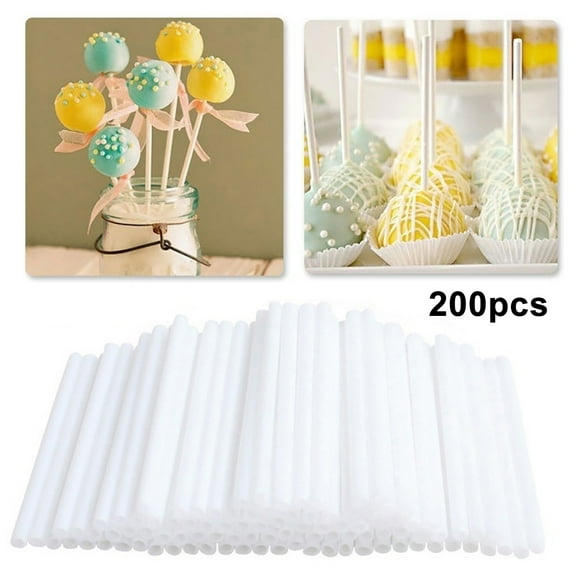 SPRING PARK 200Pcs Plastic Lollipop Sticks,Cake Pops Making Tools Candy Making Sucker Sticks for Cake Pop,Cookies,DIY Homemade Fruit Candy,Chocolate,Party