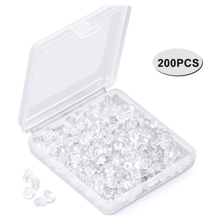 SPRING PARK 200pcs Clear Plastic Safety Earring Backs Hook Stud Stopper Soft Earnut Hole