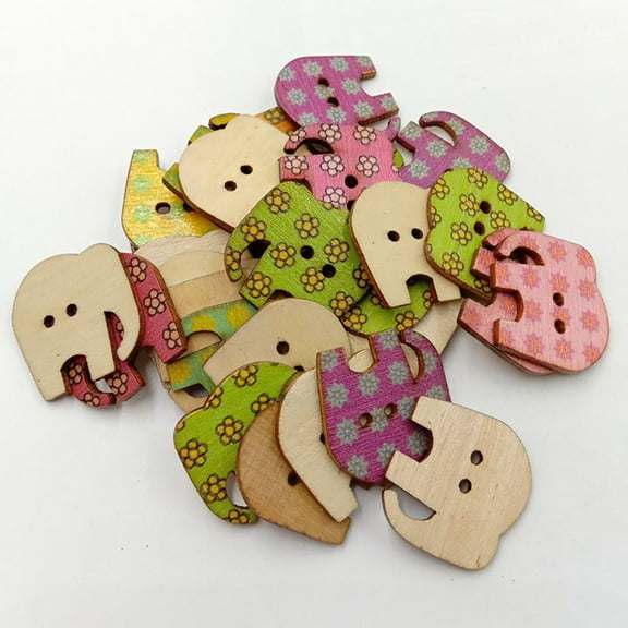 SPRING PARK 20Pcs Cartoon Elephant Design Wooden Buttons Sewing Scrapbooking Art DIY Decor