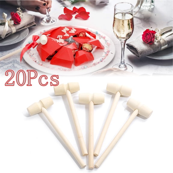 SPRING PARK 20Pcs Wooden Hammers, Wooden Hammer for Chocolate Natural Wood Hammer for Kids Toys
