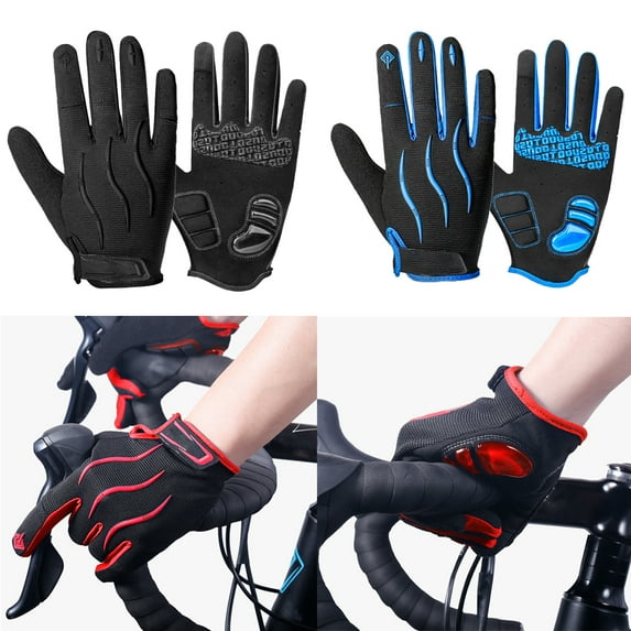 SPRING PARK 2Pcs Autumn Winter Warm Cycling Gloves Shock Absorbing Anti Slip Road Full Finger Gloves for Men/Women