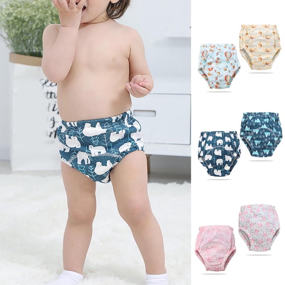 SPRING PARK 2Pcs Baby Training Pants Cotton Washable Diapers Reusable Nappies Cloth Diaper