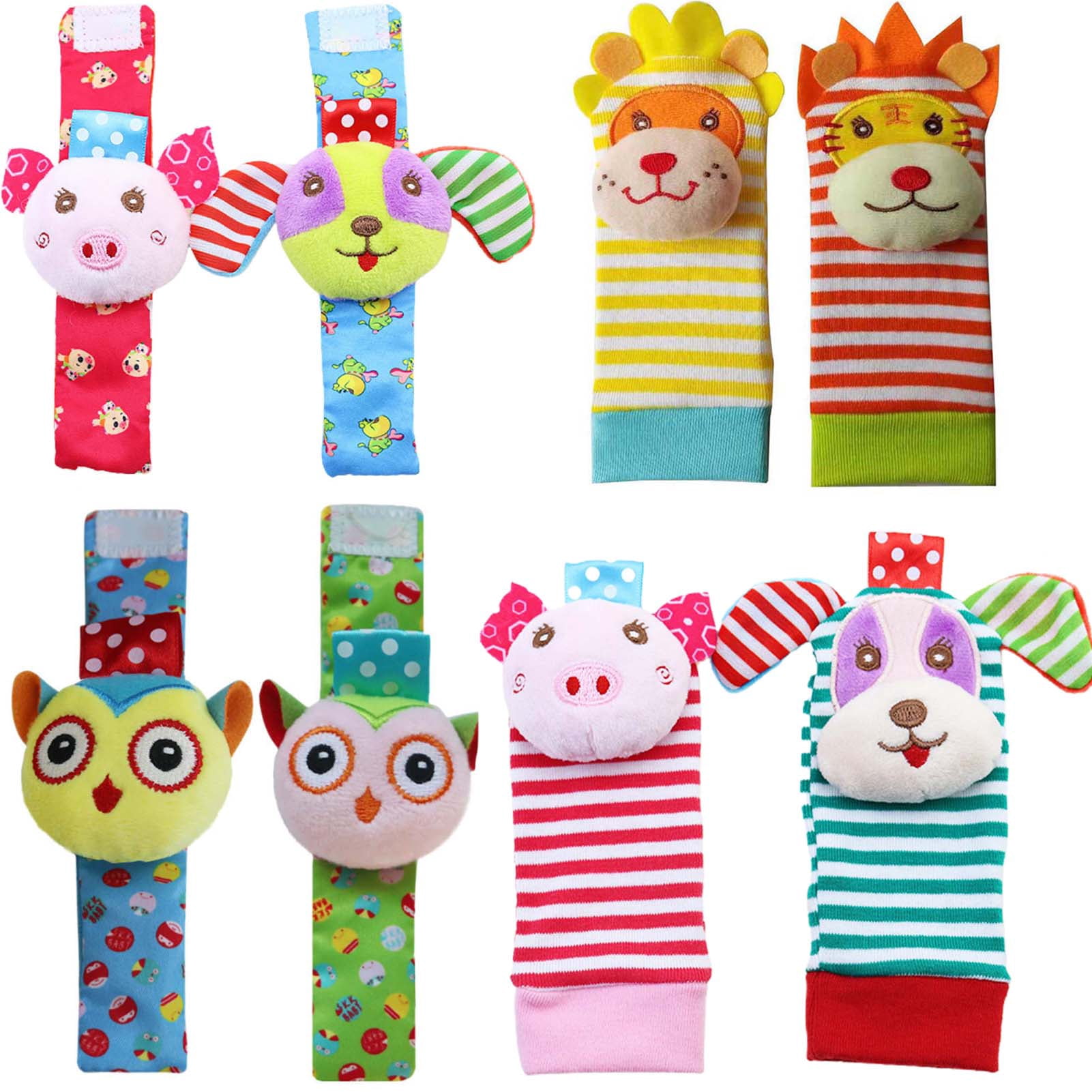 SPRING PARK 2Pcs Baby Wrist Rattle Sensory Training Soft Cotton & Plush