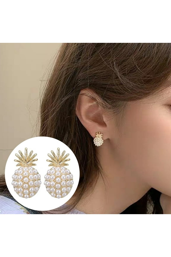 2Pcs Fashion Metal Earrings Stud Pineapple Plated Women Ear Jewelry for Party