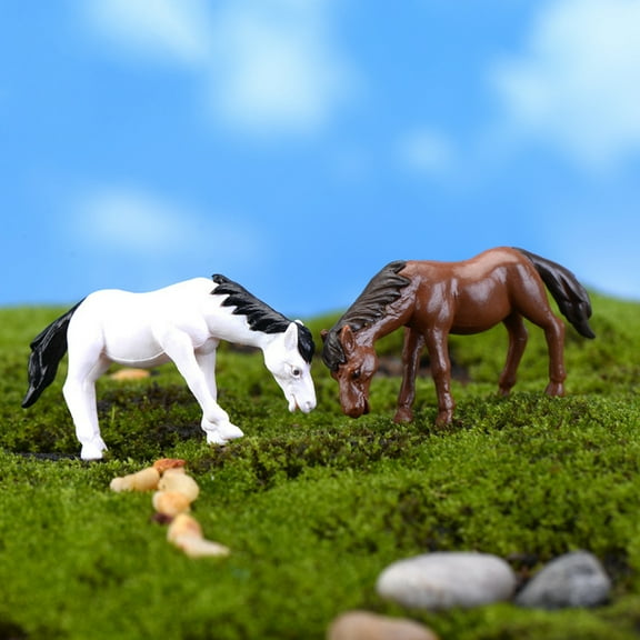 SPRING PARK 2Pcs Mini Horses Animals Garden Ornament Miniature Figurine Plant Pots Fairy DIY Craft