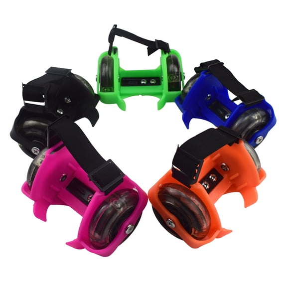 SPRING PARK 2Pcs Outdoor Adjustable LED Rollers Lighted Flashing Heel Wheels Clip on Skates Rollers for Kids