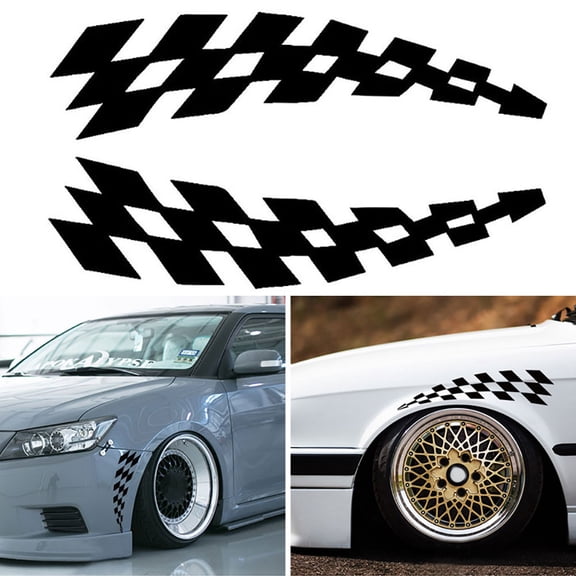 SPRING PARK 2Pcs Plaid Flag Racing Car Decals Wheel Eyebrow Safety Reflective Stickers Decor
