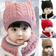 thumbnail image 1 of SPRING PARK 2Pcs/Set Baby Boy Girl Winter Hat, Toddler Cat Beanie Hat with Scarf, Fleece Lined Knit Cap Neckwarmer for Kids, 1 of 1