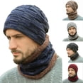 thumbnail image 1 of SPRING PARK 2Pcs/Set Men Winter Knitted Outdoor Soft Plush Lining Beanie Hat Cap + Scarf Neck Warmer Set, 1 of 4