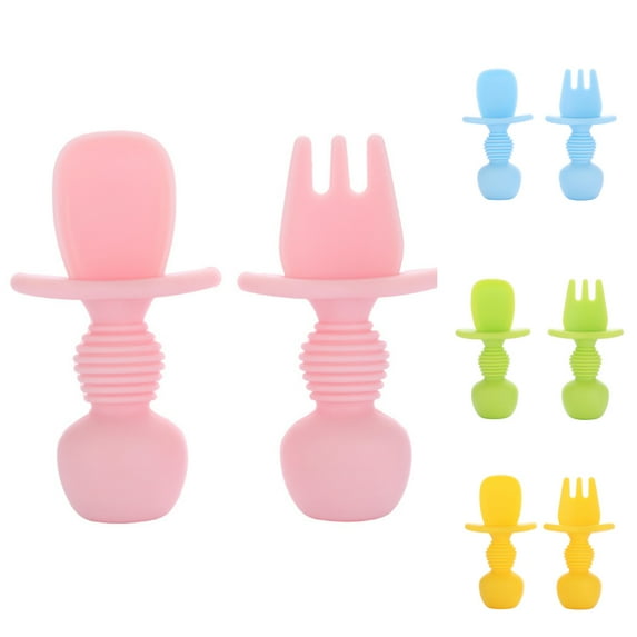 SPRING PARK 2Pcs/Set Silica Gel Baby Food Fork Spoon Set Infant Cloud Shape Training Grip