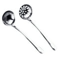 thumbnail image 1 of SPRING PARK 2Pcs/Set Soup Ladle Colander，Good Grips Brushed Stainless Steel Ladle Frosting Flatware Cookware Serving Long Handle Steel Slotted Spoon Cooking Utensil Set for Hotpot, 1 of 7