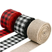 SPRING PARK 2m Lattice Christmas Wired Edge Ribbons Black Red Plaid Ribbon Black White Buffalo Plaid Ribbon and Burlap Craft Ribbon for DIY Gift Wrapping Christmas Crafts Decoration