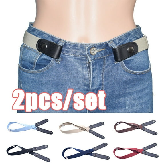 SPRING PARK 2pcs No Buckle Free Elastic Belt for Women Men Comfortable Adjustable Invisible Stretch Waist Belt for Jeans
