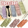 thumbnail image 1 of SPRING PARK 2pcs Rectangle Candy Color Fabric Pleated Snap Barrette Hair Clip Hair Accessories for Dating, 1 of 3