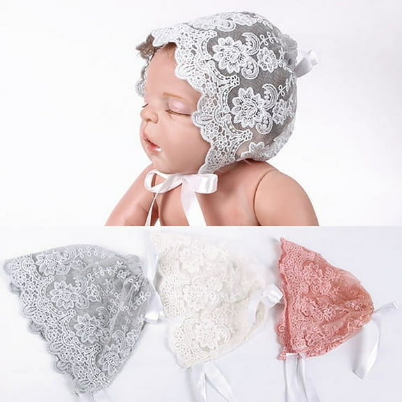 SPRING PARK 3 Colors Cute Newborn Girls Boys Lovely Cotton Lace Floral Cap Photography Prop Hat with Strap