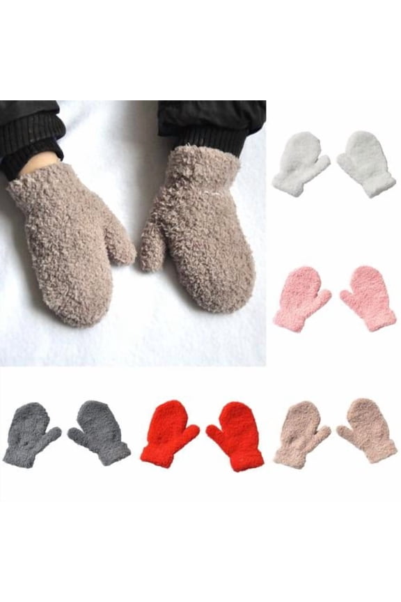 3 Pairs Children Toddler Stretch Full Finger Mittens Solid Color Winter Warm Kids Knit Gloves for Boys and Girls