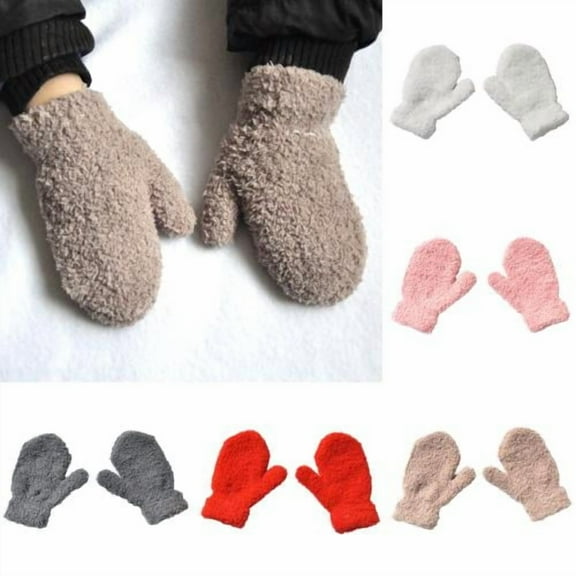 SPRING PARK 3 Pairs Children Toddler Stretch Full Finger Mittens Solid Color Winter Warm Kids Knit Gloves for Boys and Girls