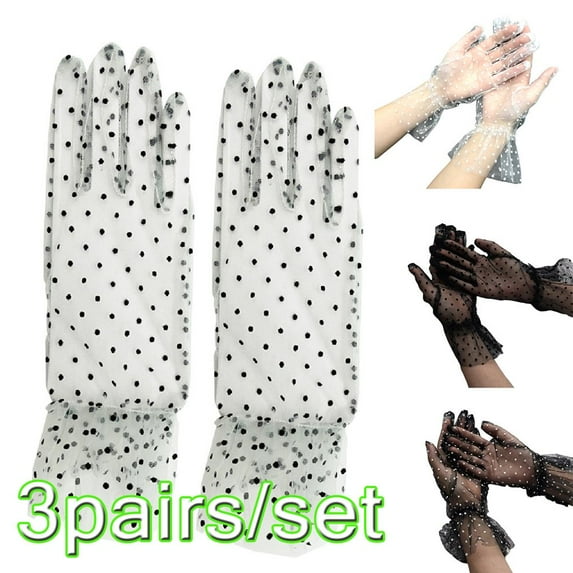SPRING PARK 3 Pairs Women Lace Gloves Stretchy Lace Gloves Short Floral Courtesy Gloves for Wedding