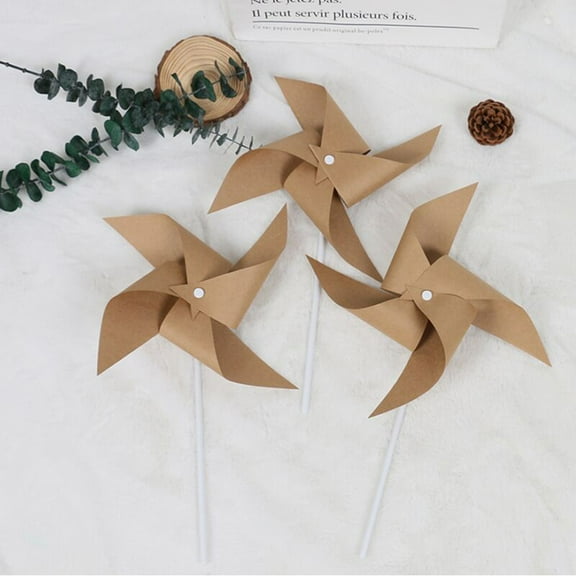 SPRING PARK 3 Pcs Mini Exquisite Kraft Paper Decorative Garden Windmills Outdoor Decoration