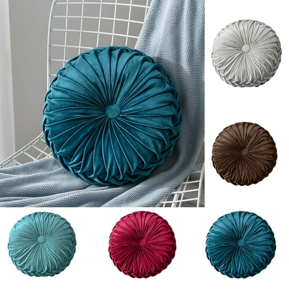 SPRING PARK 35cm Velvet Pleated Round Pumpkin Throw Pillow Couch Cushion Floor Pillow for Sofa Chair Bed Car Home Decorative