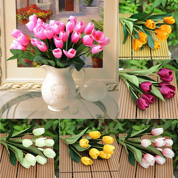 SPRING PARK 38cm Artificial Silk Tulips Home Decor Bouquet (9 Count)