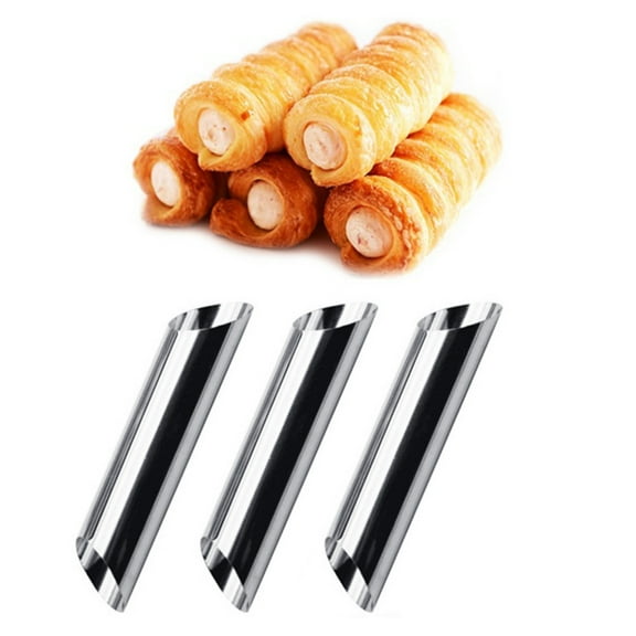 SPRING PARK 3Pcs Diagonal Shaped Baking Tubes, Premium Stainless Steel Cannoli Mold, Puff Pastry Cream Horn Croissant Canoli Tube, Non-stick cream Cannoli Riller