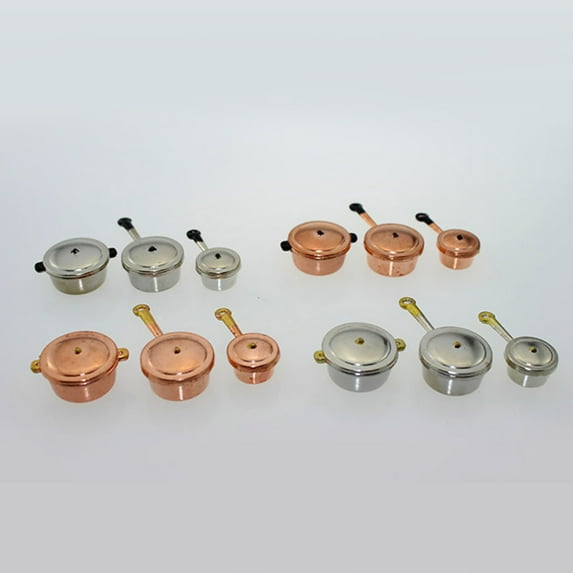 SPRING PARK 3Pcs Mini Miniature Dollhouse Furniture Cookware Pots Saucepan Kitchen Tools