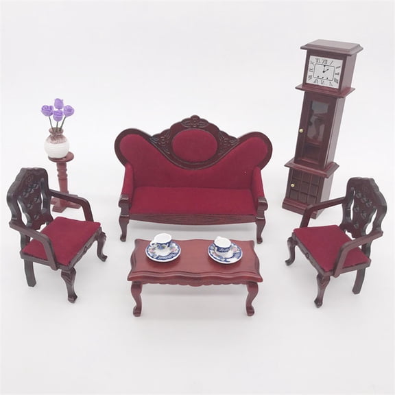 SPRING PARK 3Pcs/Set 1/12 Doll House Wooden Sofa Armchair Model Miniature Funiture Accessory