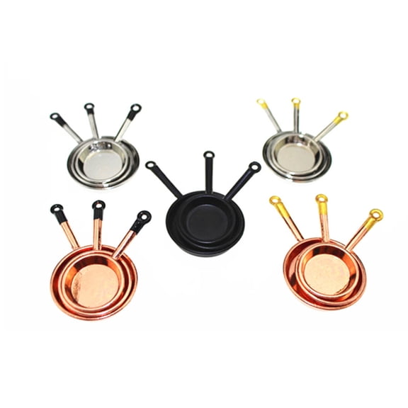 SPRING PARK 3Pcs/Set Dollhouse Miniatures Metal Frying Pans Toy Cookware Kitchen Accessories