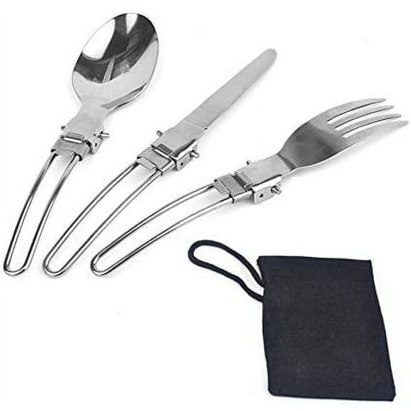 SPRING PARK 3Pcs/Set Folding Spoon Fork Knife Set Portable 3 in 1 Folding Dinner Flatware Utensils Stainless Steel Perfect for Camping Picnic Travel Hiking Backpacking
