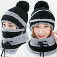 thumbnail image 1 of SPRING PARK 3Pcs/Set Winter Women Thicken Warm Knitted Pompom Beanie Hat Cap Scarf Face Mask Set, 1 of 7