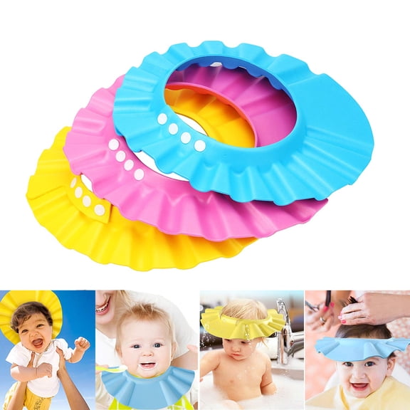 SPRING PARK 3Pcs Shampoo Shower Bathing Bath Cap Adjustable Visor Hat for Toddler Baby Kids Children